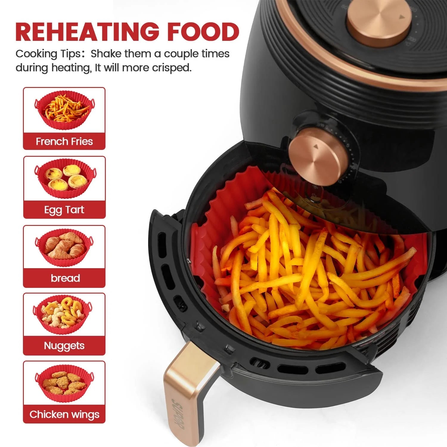 6PC Silicone Air Fryer Mats – Non-Stick, Heat-Resistant up to 450°F, Dishwasher Safe