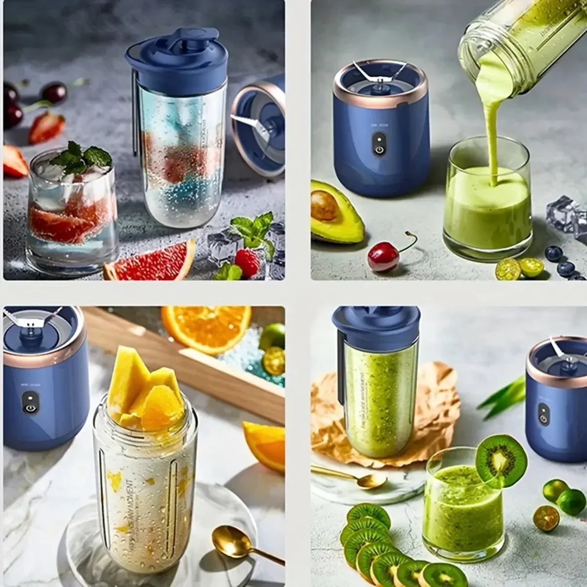 Multifunction 2 Cups Portable Fruit Juicer Blender 6 Blade Juice Mixer Mini Ice Blender USB Charging Wireless Juice Extractor