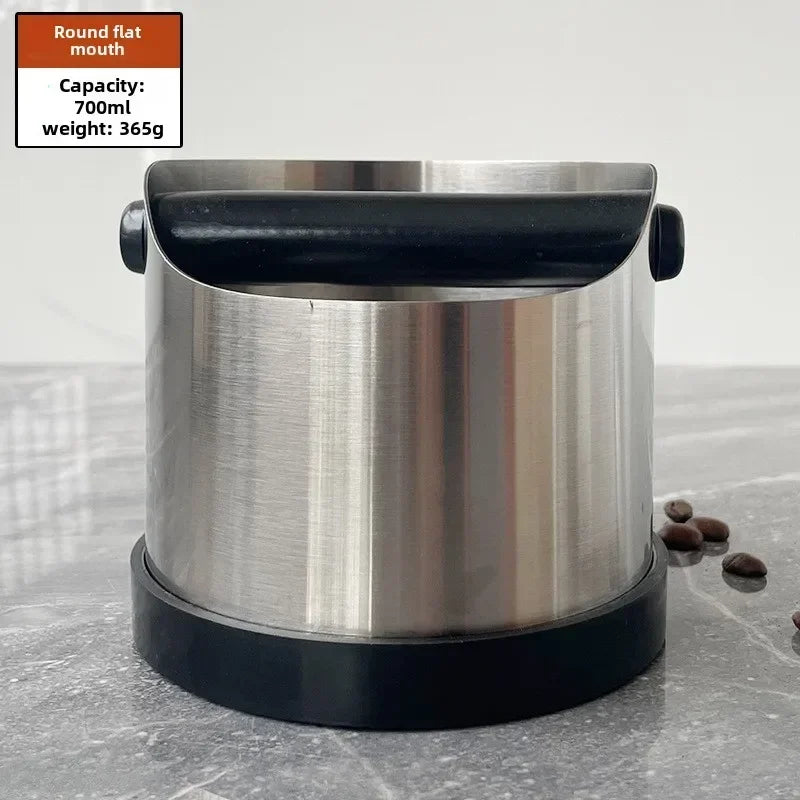 Stainless Steel Espresso Knock Box – Non-Slip Coffee Grounds Bin with Rubber Ring