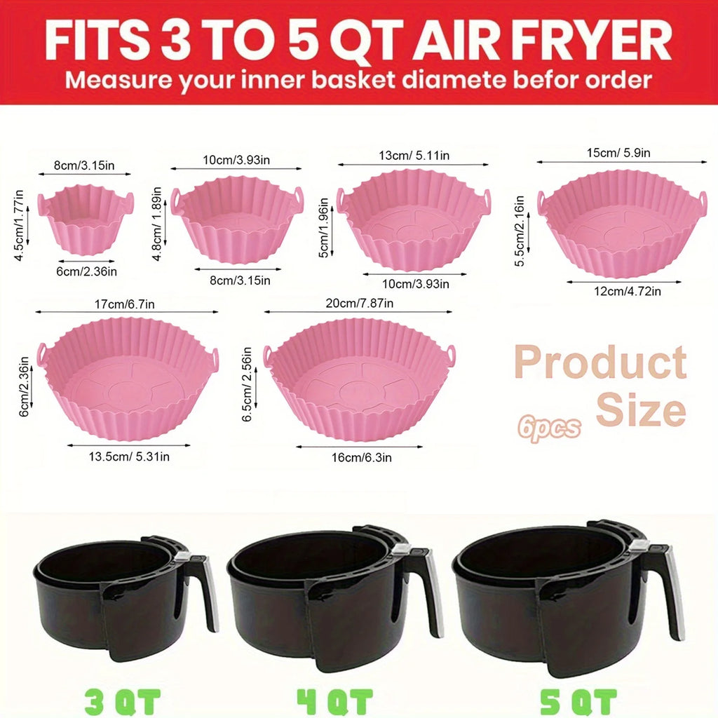 6PC Silicone Air Fryer Mats – Non-Stick, Heat-Resistant up to 450°F, Dishwasher Safe