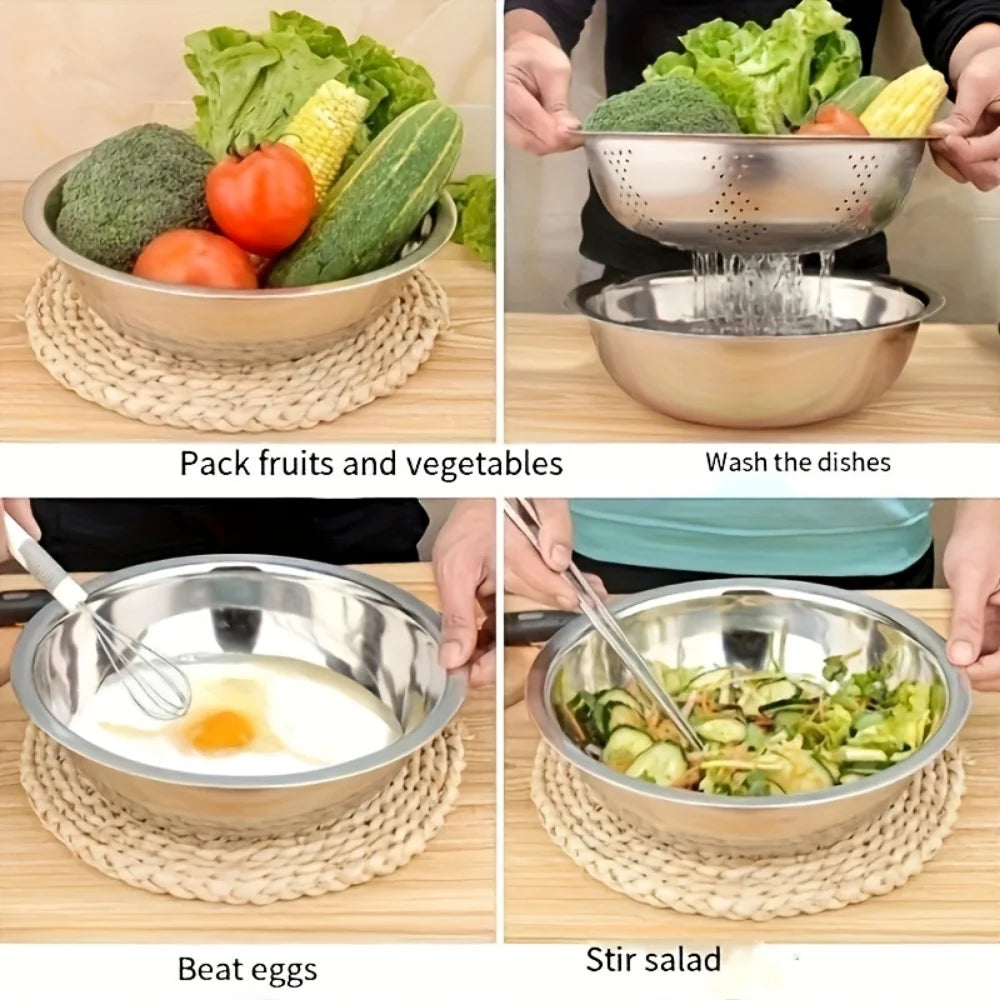 3pcs Stainless Steel Multi-Functional Kitchen Grater Set Draining Bowl with Vegetable Washing Mandoline Slicer for Potato