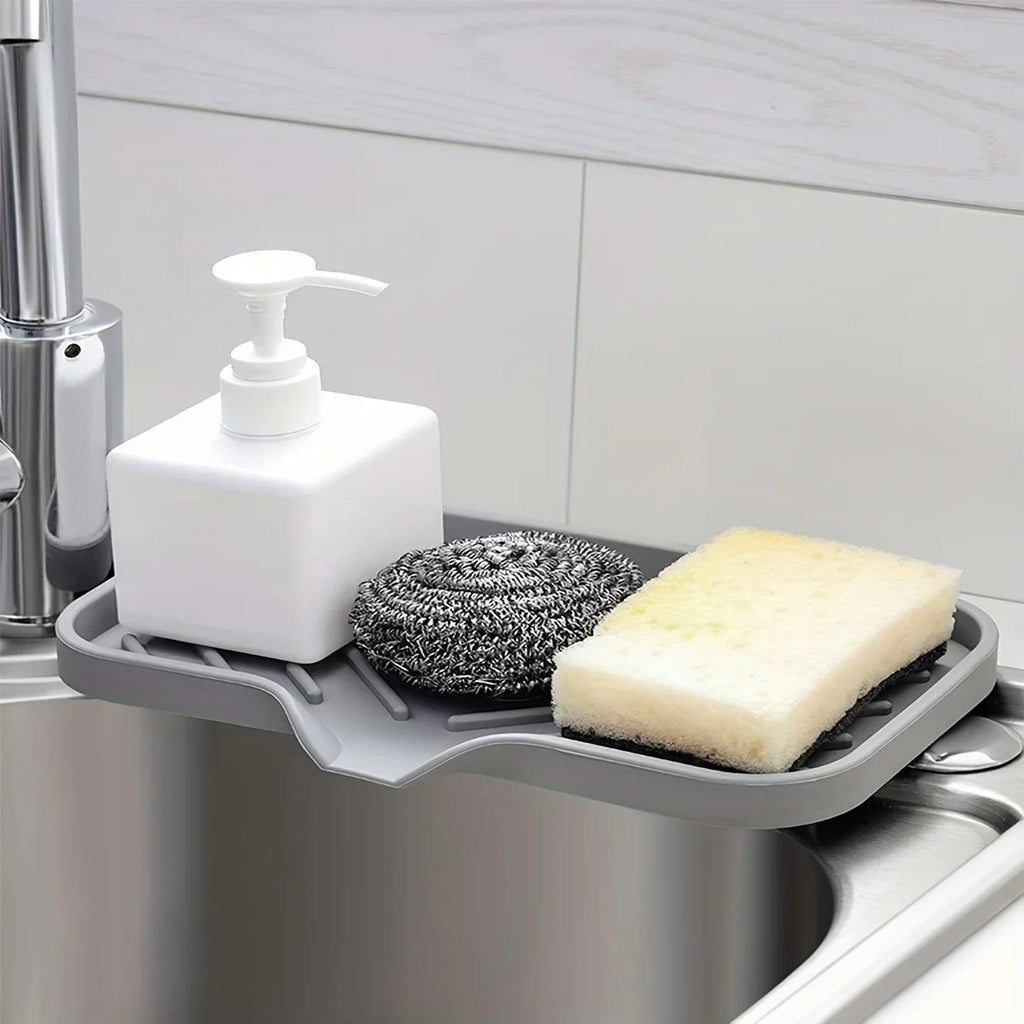 Multifunctional Silicone Sink Tray – Soap, Sponge & Brush Organizer for Kitchen & Bathroom