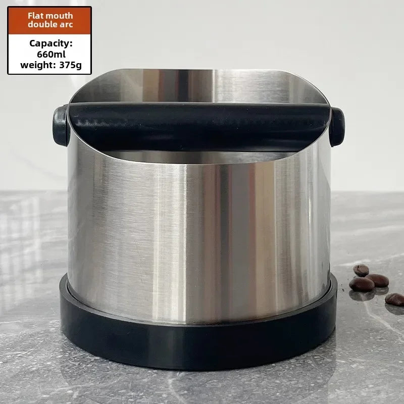 Stainless Steel Espresso Knock Box – Non-Slip Coffee Grounds Bin with Rubber Ring