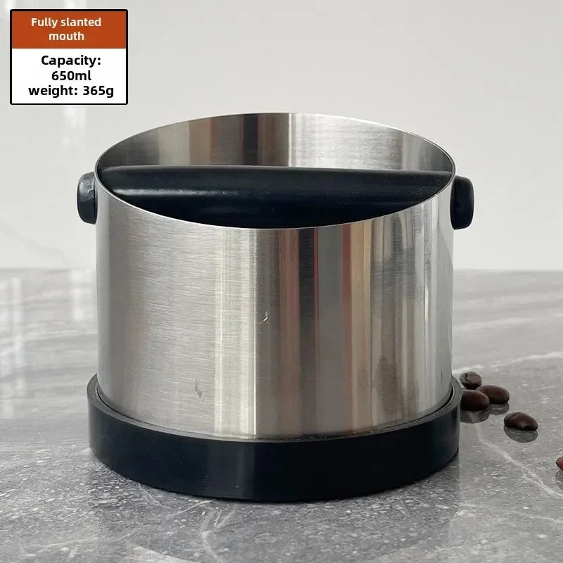 Stainless Steel Espresso Knock Box – Non-Slip Coffee Grounds Bin with Rubber Ring