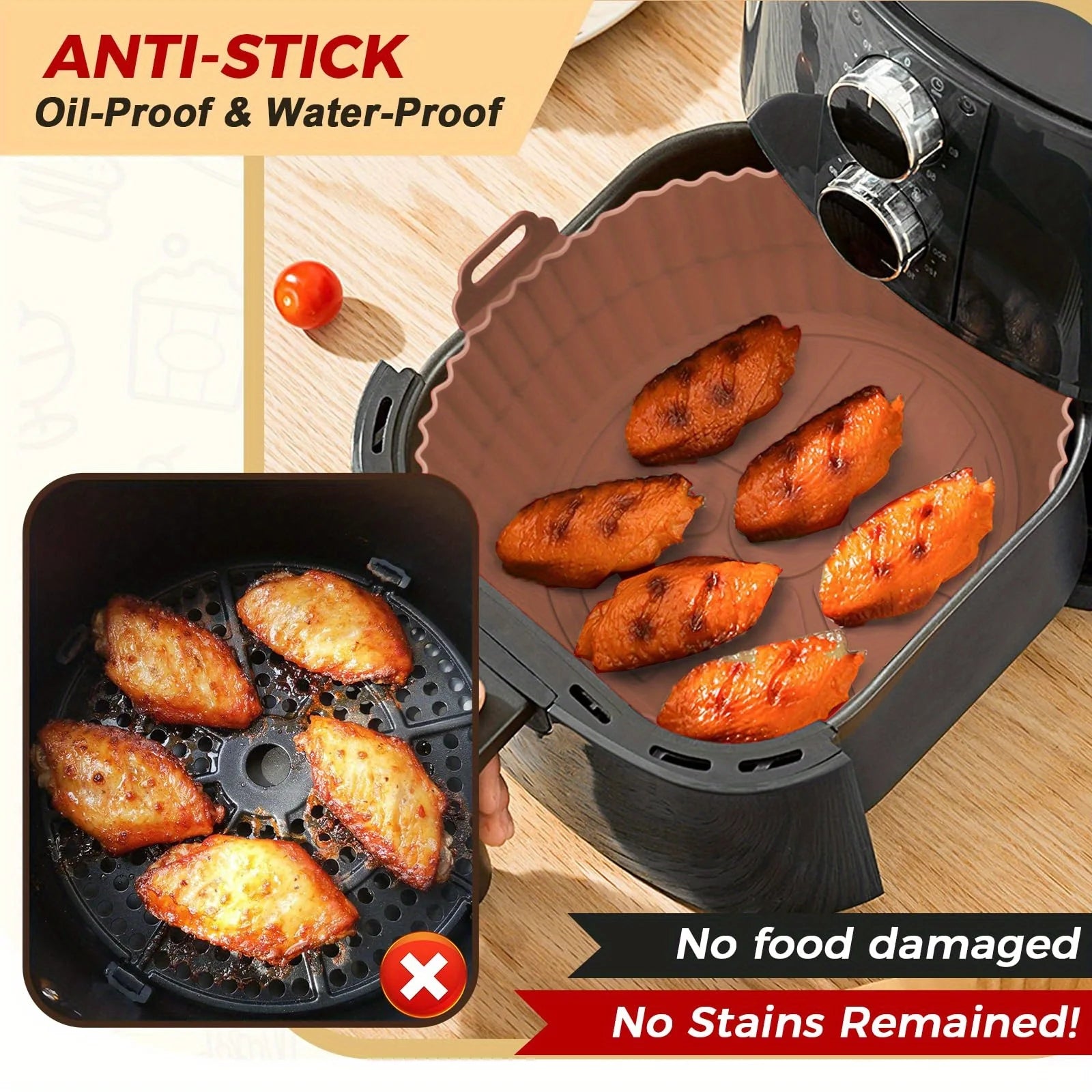 6PC Silicone Air Fryer Mats – Non-Stick, Heat-Resistant up to 450°F, Dishwasher Safe