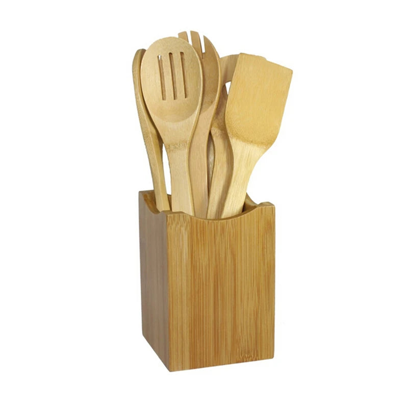 6-Piece Wooden Kitchen Tool Set – Bamboo Spoons & Spatulas for Cooking & Mixing