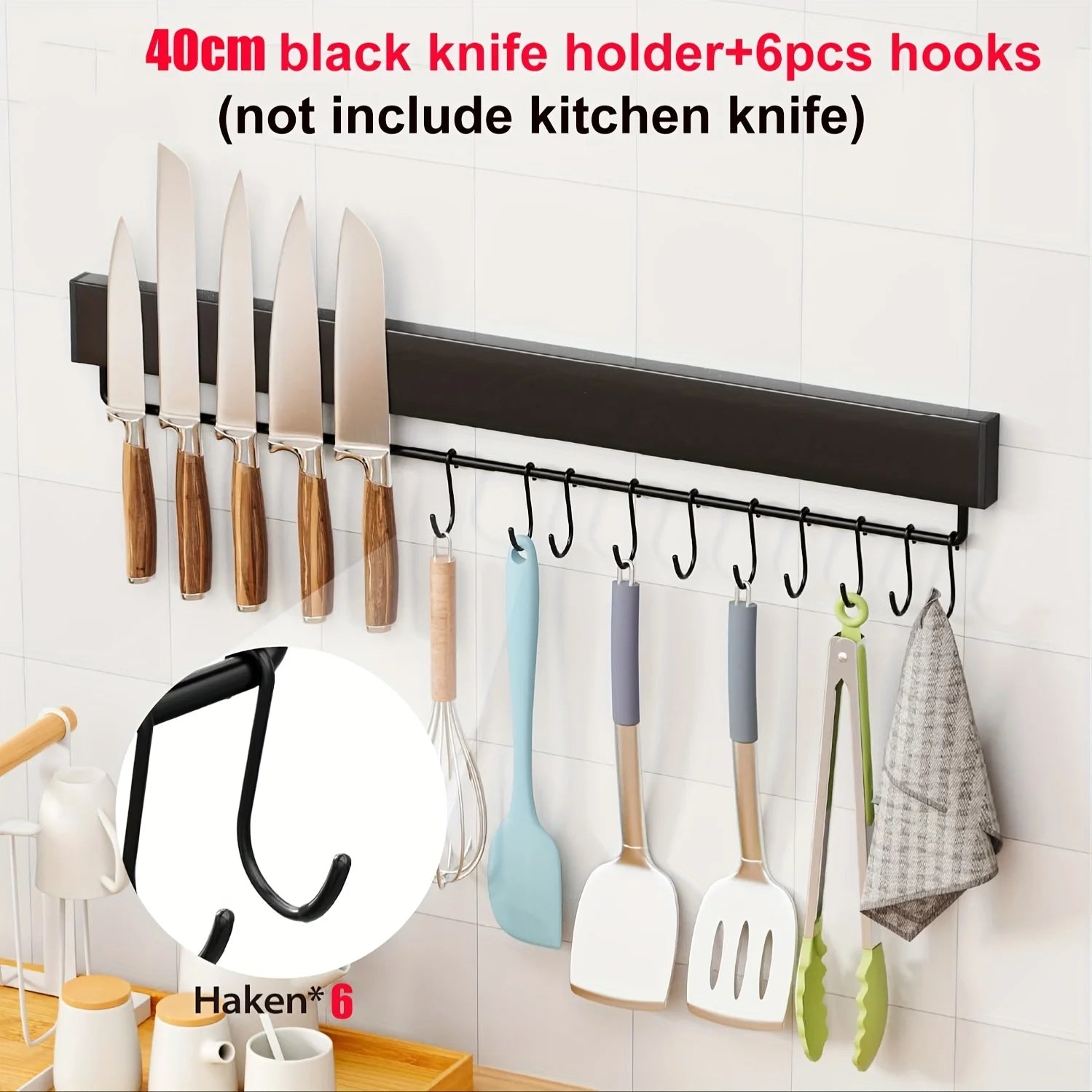 Magnetic Knife Strip with Hooks