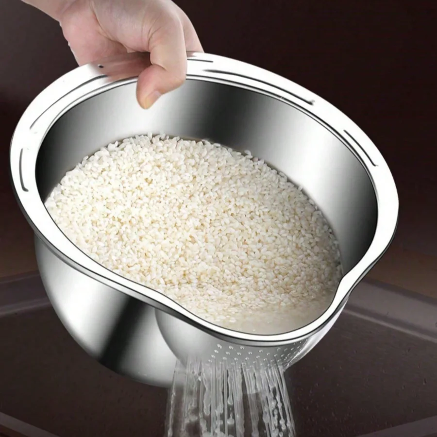 Rice Vegetable Washing Basket Strainer Stainless Steel Bowl Tray Wash Basin Accessories Drain Basket for Kitchen