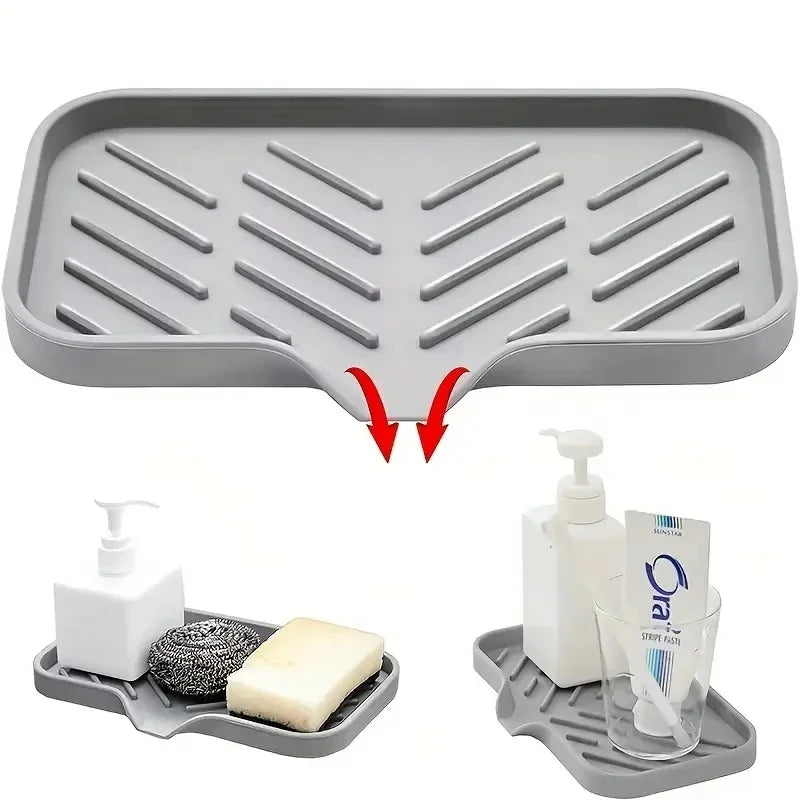 Multifunctional Silicone Sink Tray – Soap, Sponge & Brush Organizer for Kitchen & Bathroom