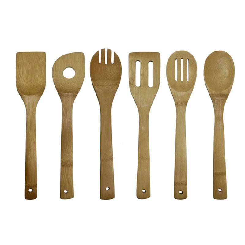6-Piece Wooden Kitchen Tool Set – Bamboo Spoons & Spatulas for Cooking & Mixing