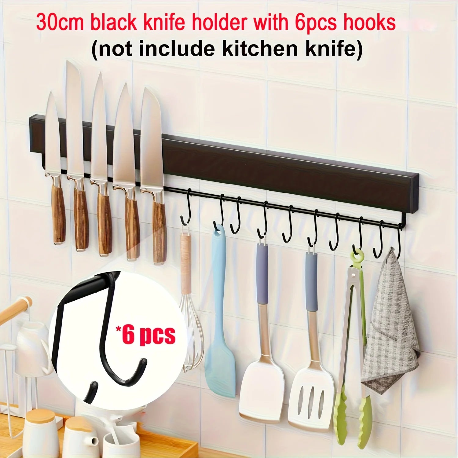 Magnetic Knife Strip with Hooks
