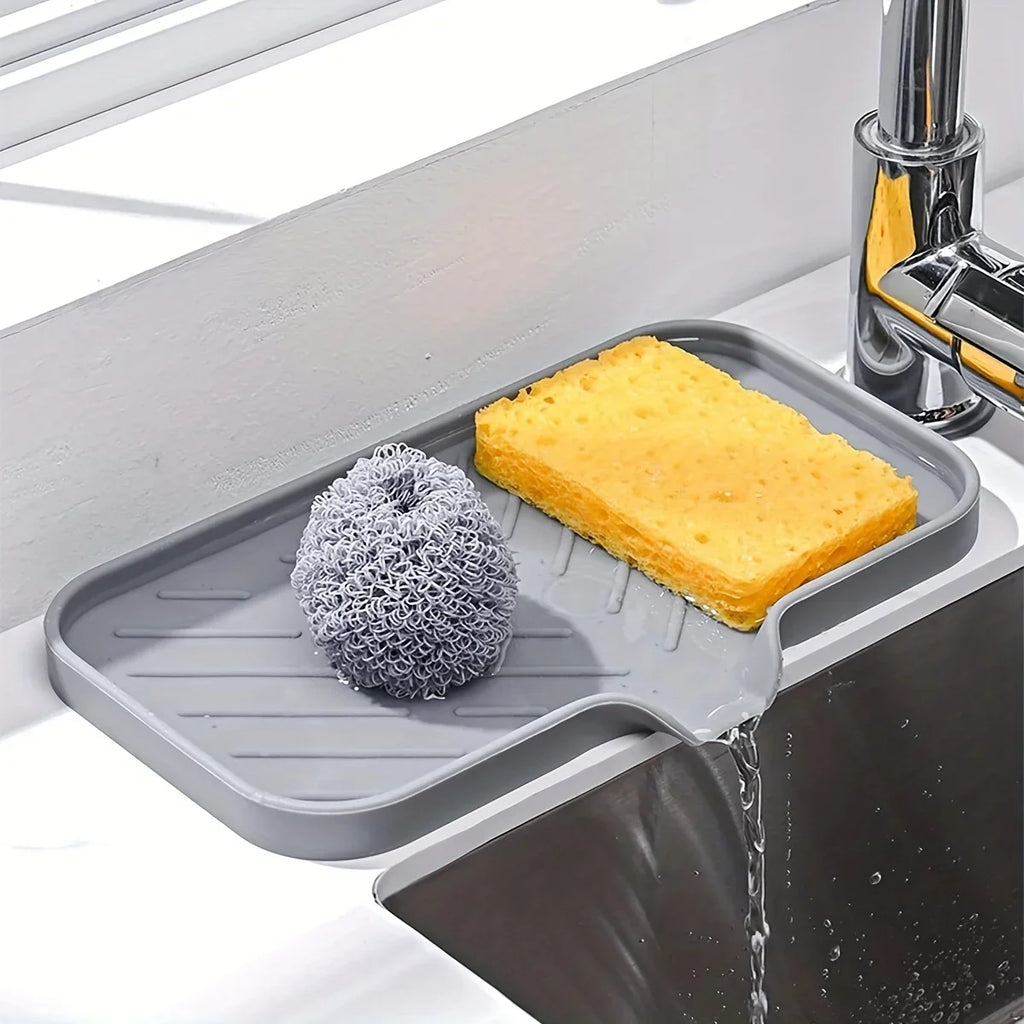 Multifunctional Silicone Sink Tray – Soap, Sponge & Brush Organizer for Kitchen & Bathroom
