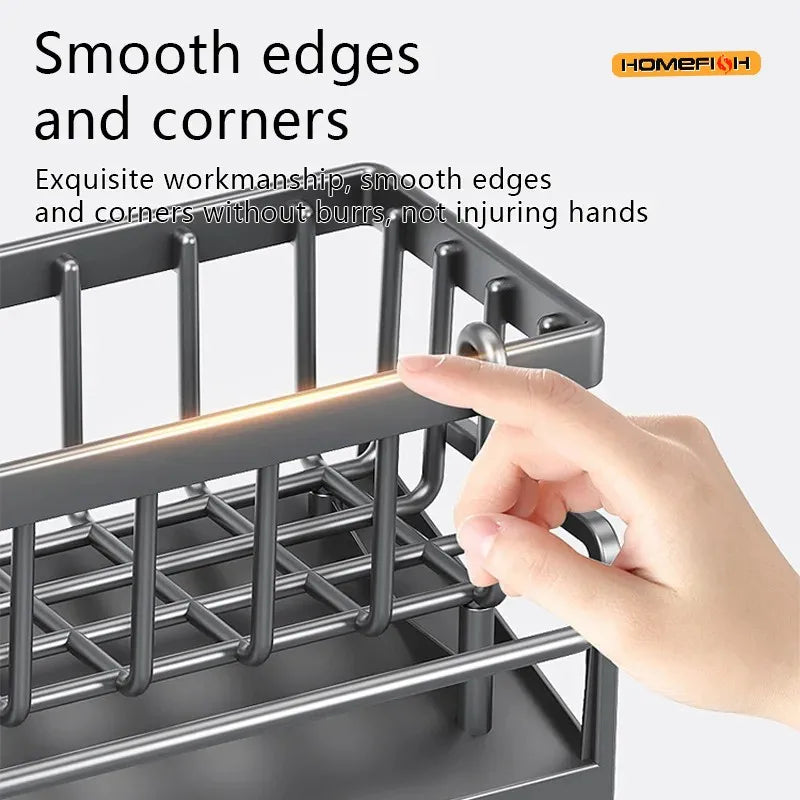 HMJ2 Multi-Functional Kitchen Sponge & Soap Rack – Countertop Organizer for Sponges, Rags, and Dish Soap