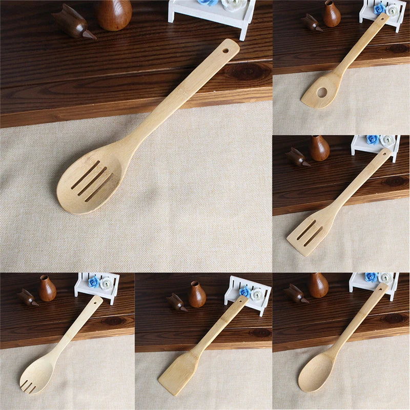 6-Piece Wooden Kitchen Tool Set – Bamboo Spoons & Spatulas for Cooking & Mixing