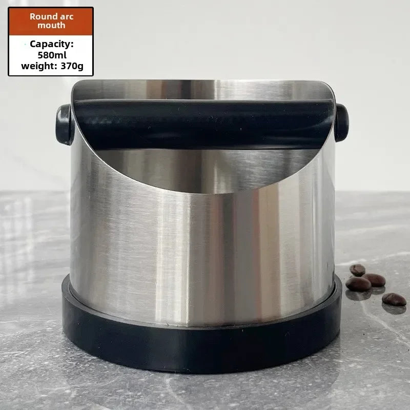 Stainless Steel Espresso Knock Box – Non-Slip Coffee Grounds Bin with Rubber Ring