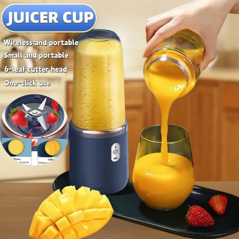 Multifunction 2 Cups Portable Fruit Juicer Blender 6 Blade Juice Mixer Mini Ice Blender USB Charging Wireless Juice Extractor