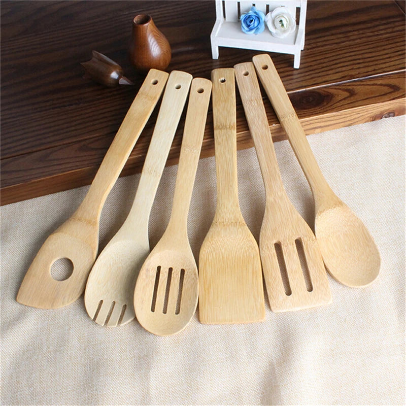 6-Piece Wooden Kitchen Tool Set – Bamboo Spoons & Spatulas for Cooking & Mixing