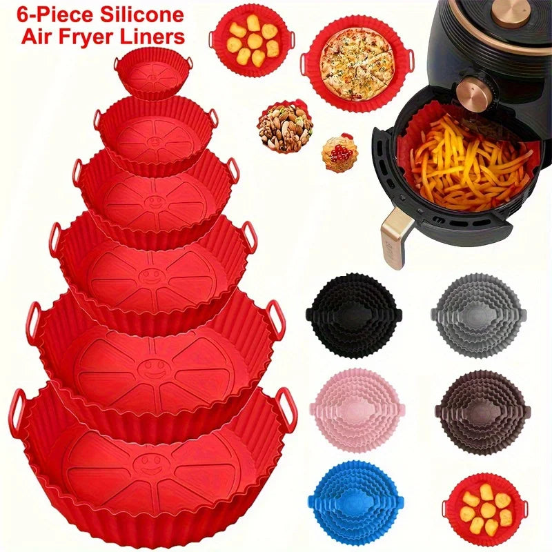 6PC Silicone Air Fryer Mats – Non-Stick, Heat-Resistant up to 450°F, Dishwasher Safe