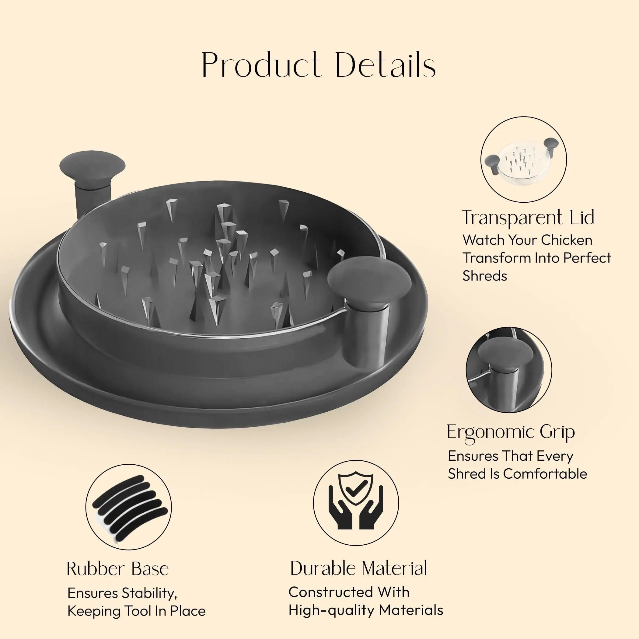 Upgraded Chicken Shredder with Transparent Lid – Large Anti-Slip Rotating Meat & Vegetable Chopper