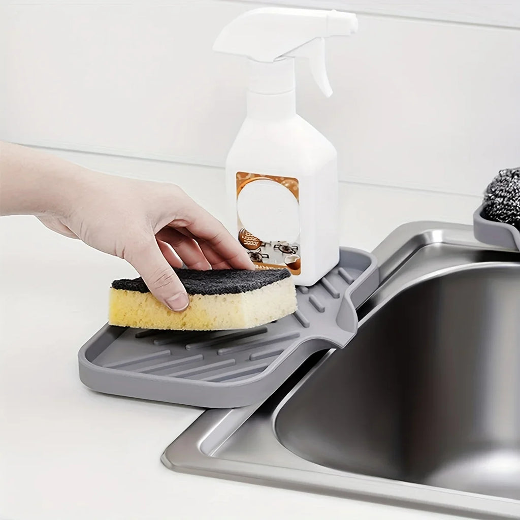 Multifunctional Silicone Sink Tray – Soap, Sponge & Brush Organizer for Kitchen & Bathroom