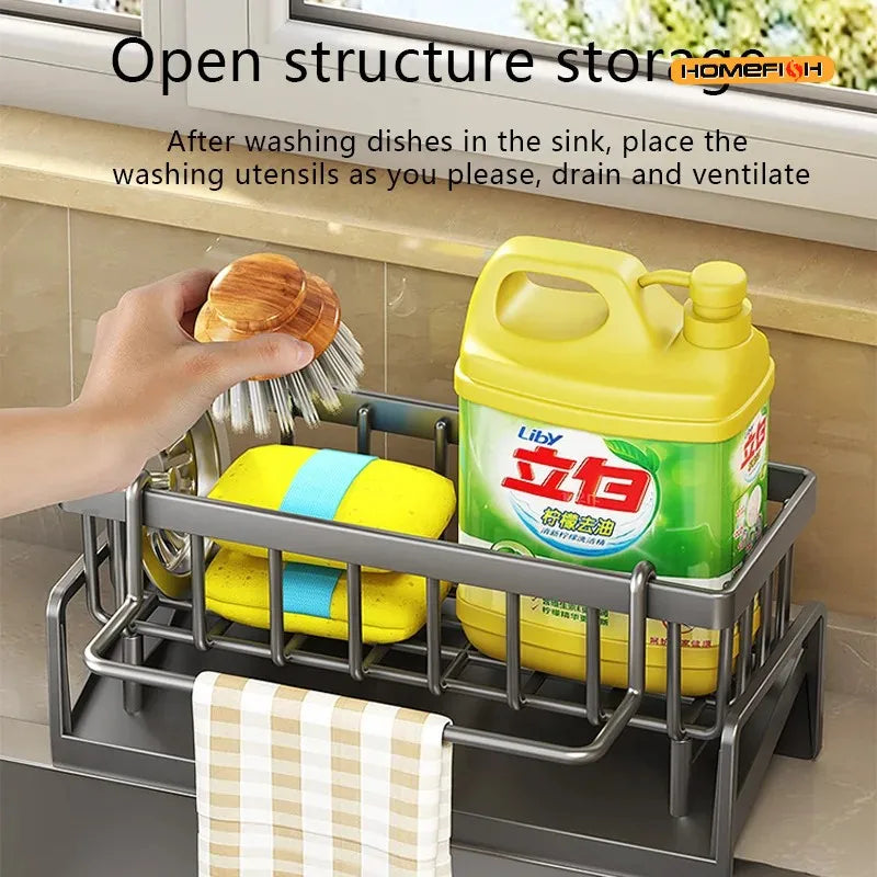 HMJ2 Multi-Functional Kitchen Sponge & Soap Rack – Countertop Organizer for Sponges, Rags, and Dish Soap